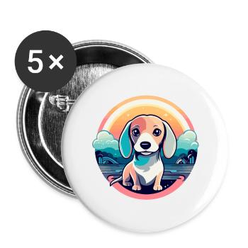 Dachshund Dog Illustration - Buttons small 1''/25 mm (5-pack) - white - Front