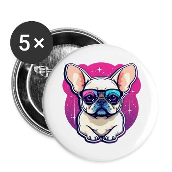 French Bulldog Dog Illustration - Buttons small 1''/25 mm (5-pack) - white - Front