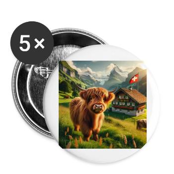 Highland cow in a picturesque Swiss landscape - Buttons small 1''/25 mm (5-pack) - white - Front