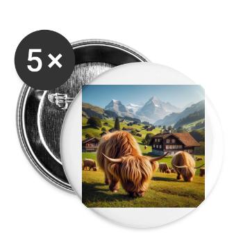 Fluffy Highland cattle grazing - Buttons small 1''/25 mm (5-pack) - white - Front