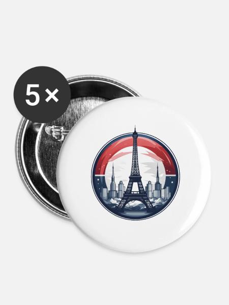 Paris Eiffelturm - Buttons klein 25 mm (5er Pack) - Weiß