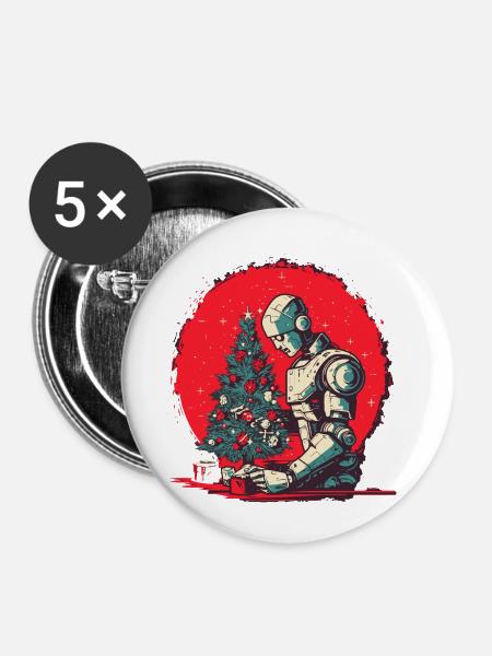 Weihnachtszeit-Cyborg - Buttons klein 25 mm (5er Pack) - Weiß