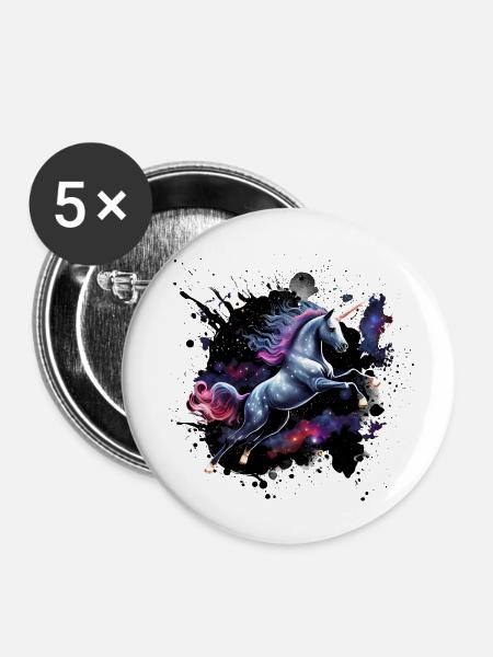 Einhorn im All - Buttons klein 25 mm (5er Pack) - Weiß