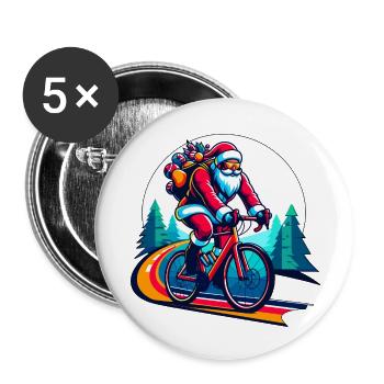 Christmas Santa Claus on the Road Bike Gravel - Buttons small 1''/25 mm (5-pack) - white - Front