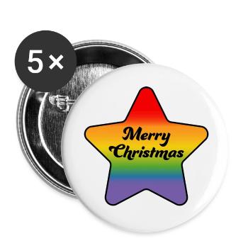 LGBTQI Merry Christmas Rainbow Star - Buttons small 1''/25 mm (5-pack) - white - Front