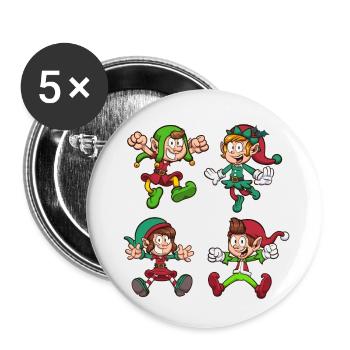 Christmas Elves - Buttons small 1''/25 mm (5-pack) - white - Front