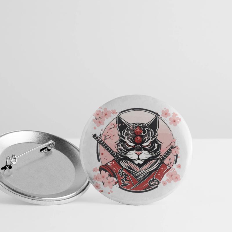 Dämonischer Kawaii Neko Samurai : Katzen-Samurai Buttons klein 25 mm (5er Pack)