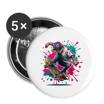 Skateboarder at Ollie: Dynamic Skateboard Ill - Buttons small 1''/25 mm (5-pack) - white - Front