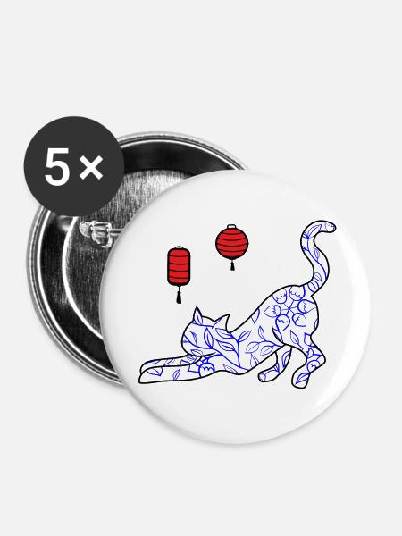 Asian Flower Cat - Buttons klein 25 mm (5er Pack) - Weiß
