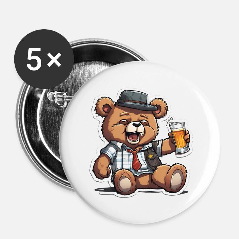 Feiernder Teddy mit Stil - Buttons klein 25 mm (5er Pack) - Weiß
