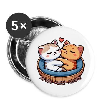 2 Katzen im Katzenkorb - Never Sleep Alone - Buttons klein 25 mm (5er Pack) - Weiß - Vorne