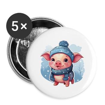 Cochon des neiges joyeux - Lot de 5 petits badges (25 mm) - blanc - Devant