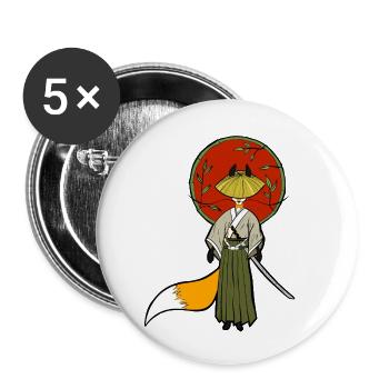 Samurai Fuchs - Buttons klein 25 mm (5er Pack) - Weiß - Vorne
