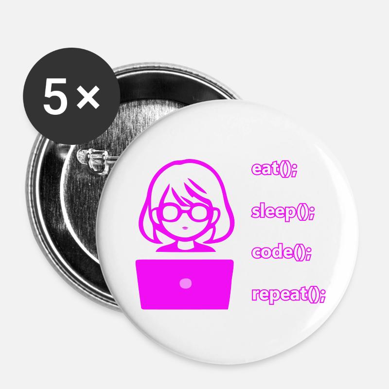 eat sleep code repeat Frau Computer - Buttons klein 25 mm (5er Pack) - Weiß