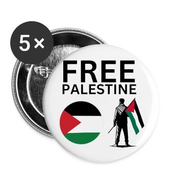 Free Palestine | Guy with palestine flag - Buttons small 1''/25 mm (5-pack) - white - Front
