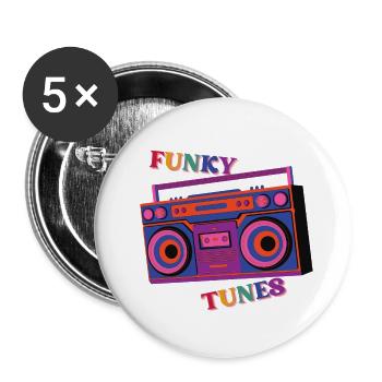 80s Boombox Funky Tunes - Buttons small 1''/25 mm (5-pack) - white - Front