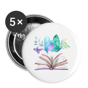 Book Reading Books Reader Book Lover Gift - Buttons small 1''/25 mm (5-pack) - white - Front