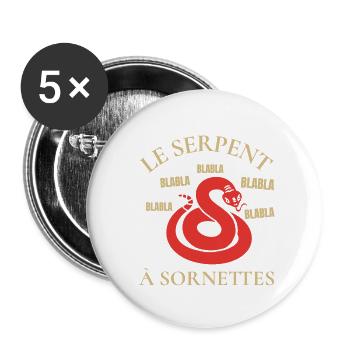 LE FAMEUX SERPENT À SORNETTES ! - Lot de 5 petits badges (25 mm) - blanc - Devant
