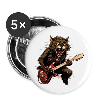 Pets, Cute, Cat, Animal, Cat, Funny Music, Guitar - Buttons small 1''/25 mm (5-pack) - white - Front