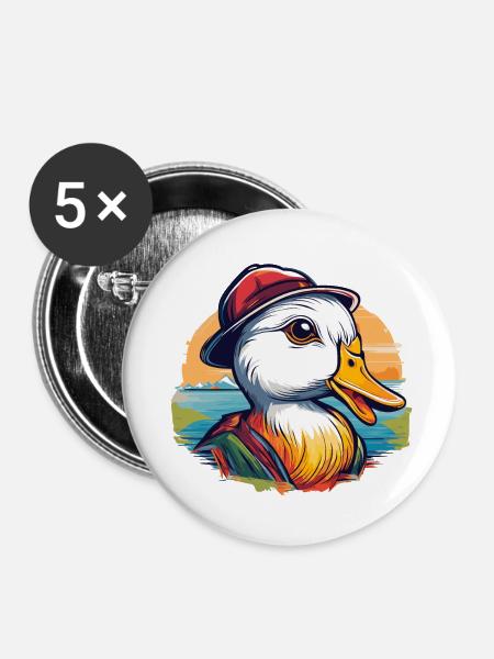 Ente - Buttons klein 25 mm (5er Pack) - Weiß