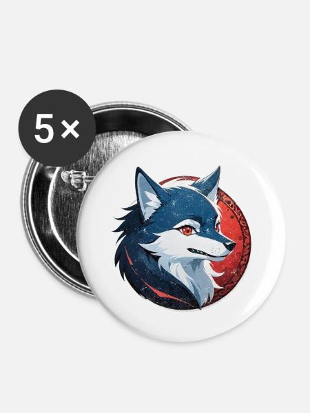Wolf Tattoo - Buttons klein 25 mm (5er Pack) - Weiß