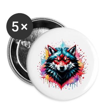 Wolf Tattoo - Buttons small 1''/25 mm (5-pack) - white - Front