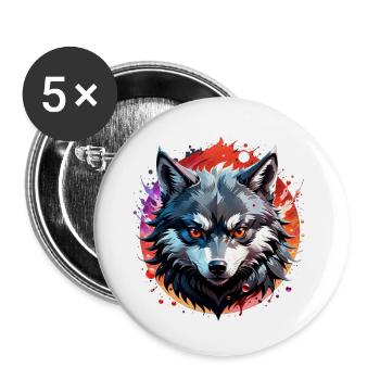 Wolf Tattoo - Buttons small 1''/25 mm (5-pack) - white - Front