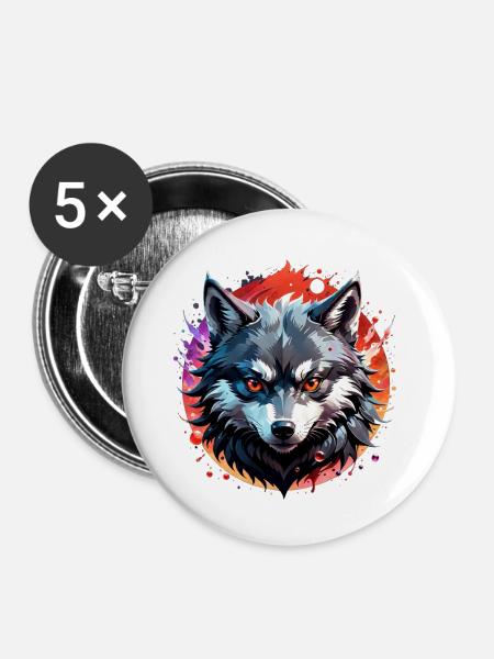 Wolf Tattoo - Buttons klein 25 mm (5er Pack) - Weiß