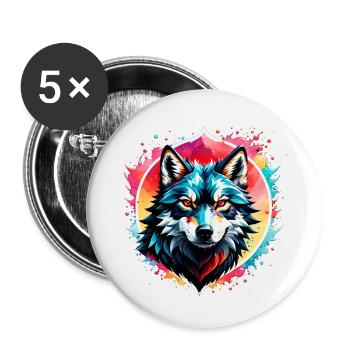 Wolf Tattoo - Buttons small 1''/25 mm (5-pack) - white - Front
