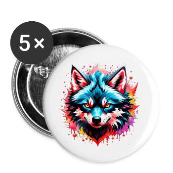 Wolf Tattoo - Buttons small 1''/25 mm (5-pack) - white - Front