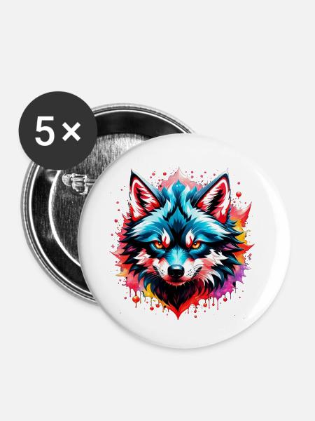Wolf Tattoo - Buttons klein 25 mm (5er Pack) - Weiß