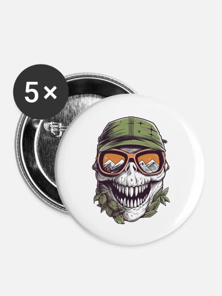 Tyrannosaurus Rex Brille - Buttons klein 25 mm (5er Pack) - Weiß