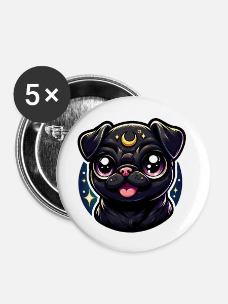 Mystic Pug Galaxy - Buttons klein 25 mm (5er Pack) - Weiß