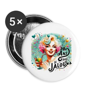 20 ANS L' anniversaire Vintage Glam » - Lot de 5 petits badges (25 mm) - blanc - Devant