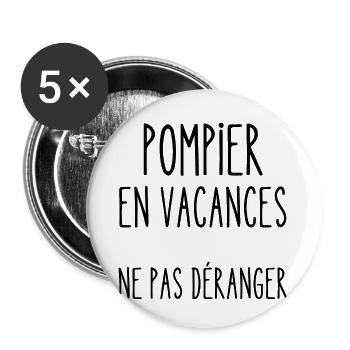 pompier en vacances - Lot de 5 petits badges (25 mm) - blanc - Devant