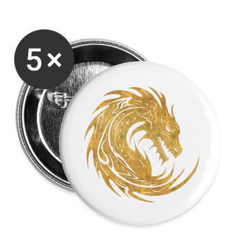 Fantasy Drache Anime Drachenkopf Mythisches Reptil - Buttons klein 25 mm (5er Pack) - Weiß - Vorne
