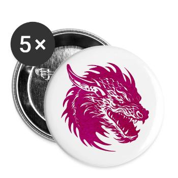 Fantasy Drache Anime Drachenkopf Mythisches Reptil - Buttons klein 25 mm (5er Pack) - Weiß - Vorne