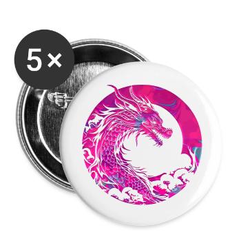 Fantasy Drache Anime Drachenkopf Mythisches Reptil - Buttons klein 25 mm (5er Pack) - Weiß - Vorne
