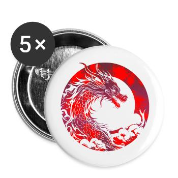 Fantasy Drache Anime Drachenkopf Mythisches Reptil - Buttons klein 25 mm (5er Pack) - Weiß - Vorne