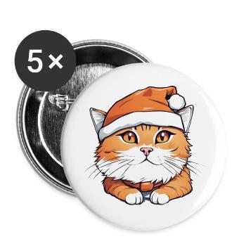Chat orange de noel - Lot de 5 petits badges (25 mm) - blanc - Devant