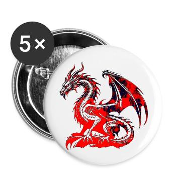 Fantasy Drache Anime Drachenkopf Mythisches Reptil - Buttons klein 25 mm (5er Pack) - Weiß - Vorne