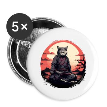 Cat samurai - Buttons small 1''/25 mm (5-pack) - white - Front