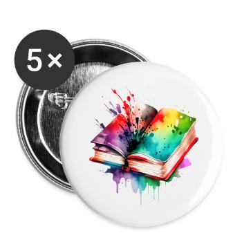 Book Reading Reader Book Lover Books Gift - Buttons small 1''/25 mm (5-pack) - white - Front