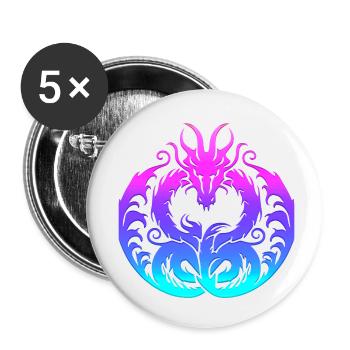 Fantasy Drache Anime Drachenkopf Mythisches Reptil - Buttons klein 25 mm (5er Pack) - Weiß - Vorne