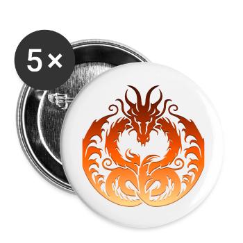 Fantasy Drache Anime Drachenkopf Mythisches Reptil - Buttons klein 25 mm (5er Pack) - Weiß - Vorne