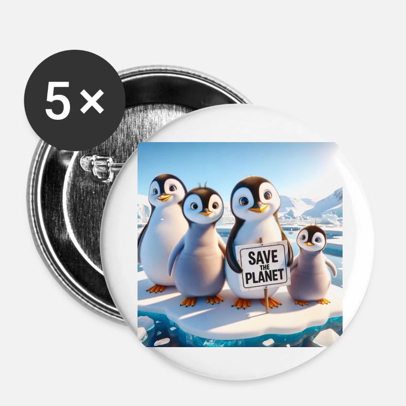Penguin Family - Buttons small 1''/25 mm (5-pack) - white