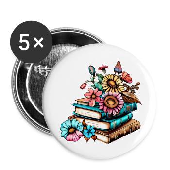 Reader Gift Book Book Lovers Reading Books - Buttons small 1''/25 mm (5-pack) - white - Front
