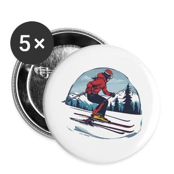 Alpine Red Jacket Skier Skiing Mountain Snow Lover - Buttons small 1''/25 mm (5-pack) - white - Front