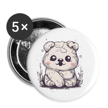 Cute Kawaii Fluffy White Animal Adorable Eyes - Buttons small 1''/25 mm (5-pack) - white - Front