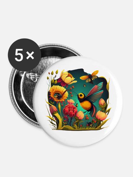 Blumen und Fauna - Buttons klein 25 mm (5er Pack) - Weiß